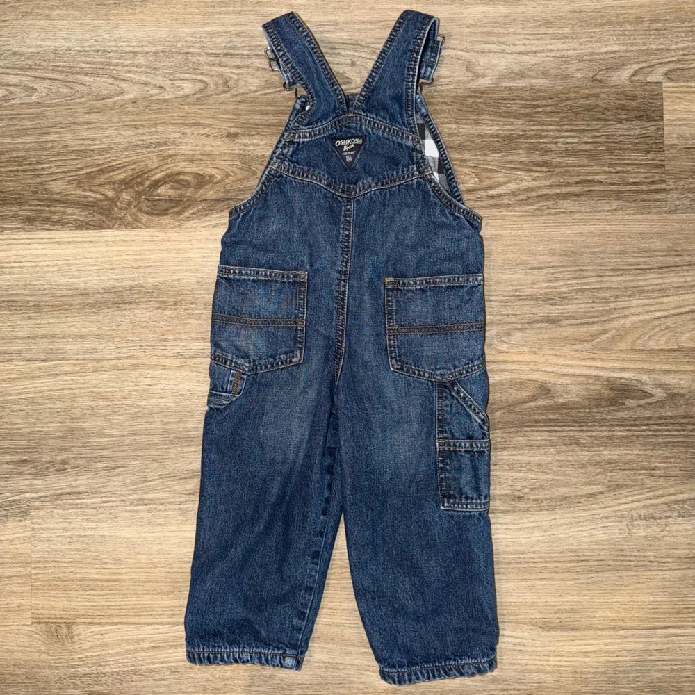 OshKosh B'gosh Flannel Lined Denim Overalls 3T Blue Cozy Adjustable‎
